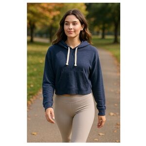 AERIE Soft Cropped Lightweight Hoodie Navy Blue Sz S Athleisure Lounge
